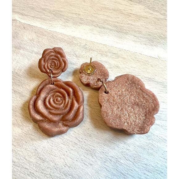 Earrings Statement Earrings Handcrafted Artwork Rose Gold Floral - Picture 5 of 6